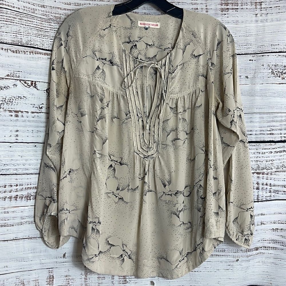 Rebecca taylor Blouse Womens Size 4 front tie Top‎ chiffon silk Boho Tunic Sheer